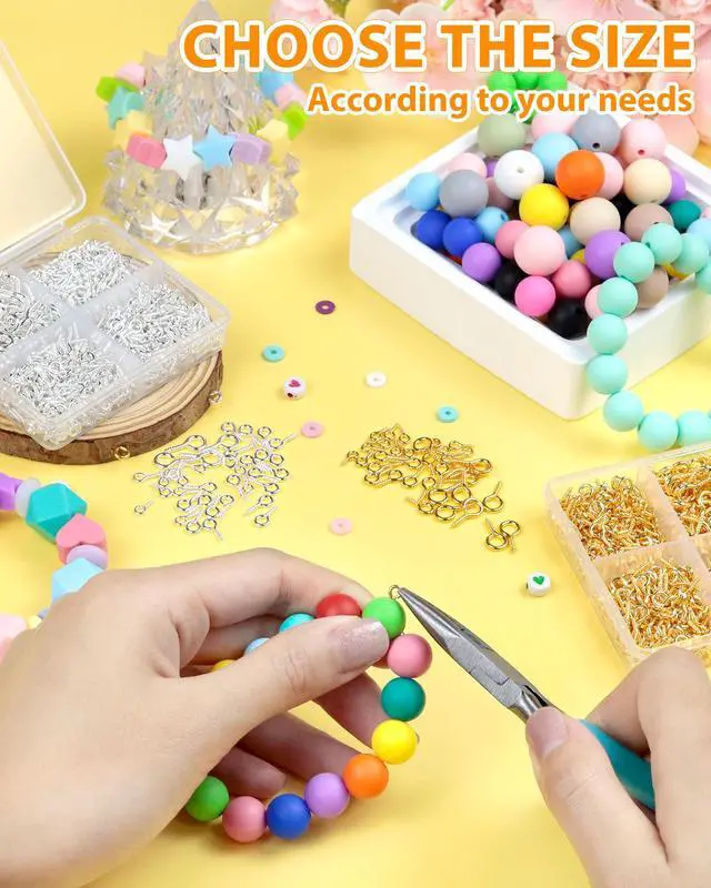 Alt view image 5 of 6 - 600pcs Small Eye Pins for Jewelry Making & DIY Crafts, Mini Eyelet Screws for Art Projects & Bead Charms, Tiny Eye Hooks for Crafts (Gold & Silver, 3 Sizes)