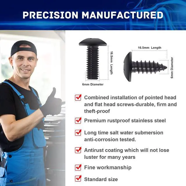 Alt view image 2 of 7 - 8 Sets Black License Plate Screws - Updated Rustproof Stainless Steel License Plate Bolts, Premium Screw Kit for License Plates Frames on Cars