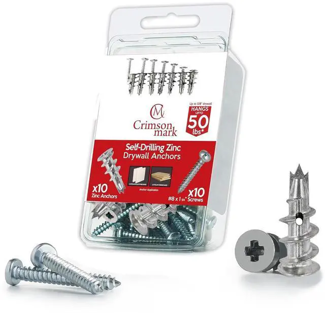 Main image of 20Pcs Zinc Self Drilling Drywall Anchors and Screws Kit #8 | #8 x 1-1/4" Metal Wall Anchors Hold Up to 50lbs, No Drill Hole Required for Heavy Duty Drywall Screws & Anchors Installation.