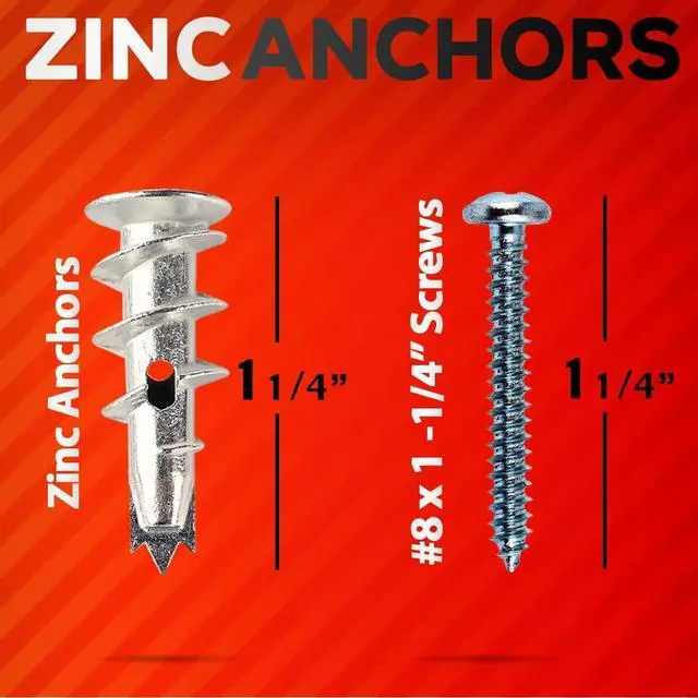 Alt view image 3 of 7 - 20Pcs Zinc Self Drilling Drywall Anchors and Screws Kit #8 | #8 x 1-1/4" Metal Wall Anchors Hold Up to 50lbs, No Drill Hole Required for Heavy Duty Drywall Screws & Anchors Installation.