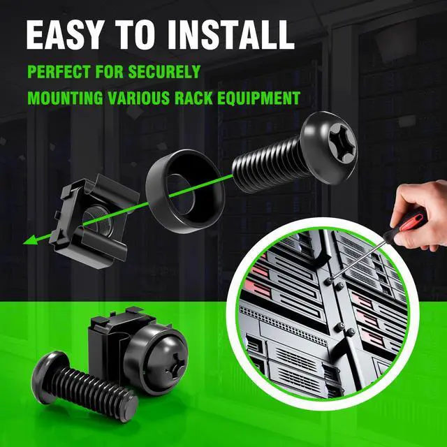 Alt view image 4 of 7 - 50 PACK M6 x 16mm Rack Mount Cage Nuts, Screws and Washers for Rack Mount Server Cabinet, Rack Mount Server Shelves, Routers, Rack Mount Screws and Square Insert Nuts, Self-Locking Cable Ties for Free