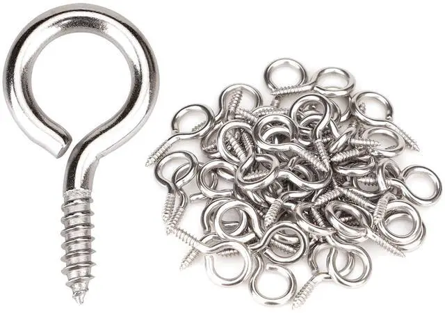 Main image of 50pcs 304 Stainless Steel 1 Inches Eye Screws, Screw Hooks | 0.71" thread length, 0.87" wall insert section, heavy duty rust-resistant, for wood, cables, indoor outdoor hanging artwork