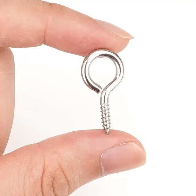 Alt view image 2 of 7 - 50pcs 304 Stainless Steel 1 Inches Eye Screws, Screw Hooks | 0.71" thread length, 0.87" wall insert section, heavy duty rust-resistant, for wood, cables, indoor outdoor hanging artwork