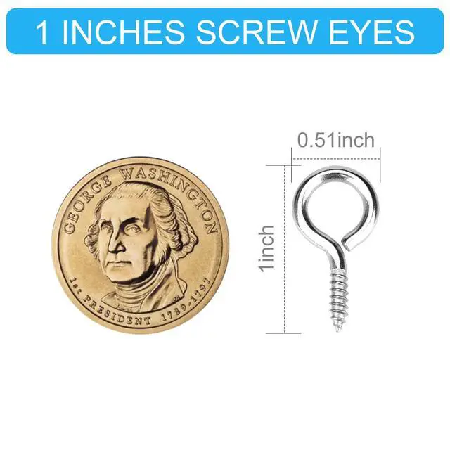 Alt view image 4 of 7 - 50pcs 304 Stainless Steel 1 Inches Eye Screws, Screw Hooks | 0.71" thread length, 0.87" wall insert section, heavy duty rust-resistant, for wood, cables, indoor outdoor hanging artwork