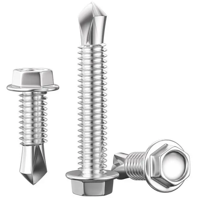 Alt view image 3 of 5 - (300Pcs) #8×3/4" Hex Washer Head Self Drilling Screws, 410 Stainless Steel Metal SheetScrewsTEK Screws, Sheet Metal Self Tapping Screws