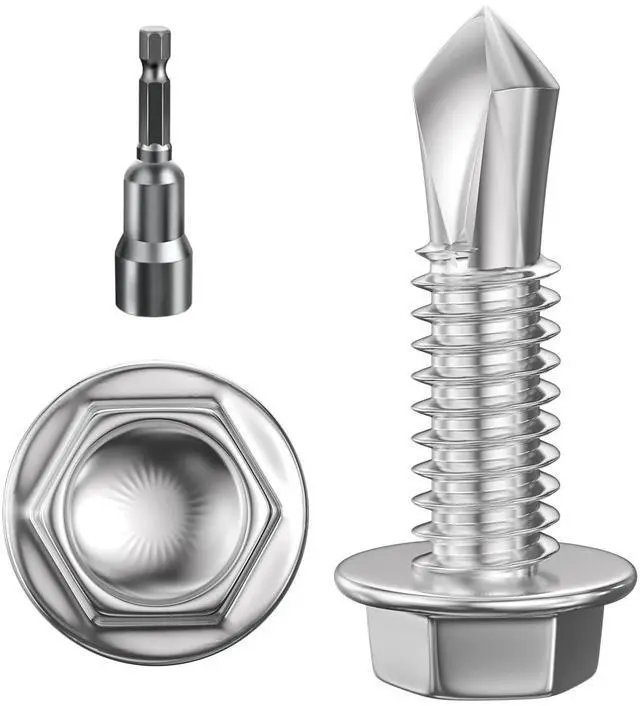 Main image of (300Pcs) #8×3/4" Hex Washer Head Self Drilling Screws, 410 Stainless Steel Metal SheetScrewsTEK Screws, Sheet Metal Self Tapping Screws