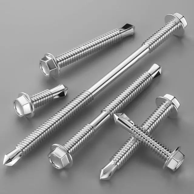 Alt view image 4 of 5 - (300Pcs) #8×3/4" Hex Washer Head Self Drilling Screws, 410 Stainless Steel Metal SheetScrewsTEK Screws, Sheet Metal Self Tapping Screws
