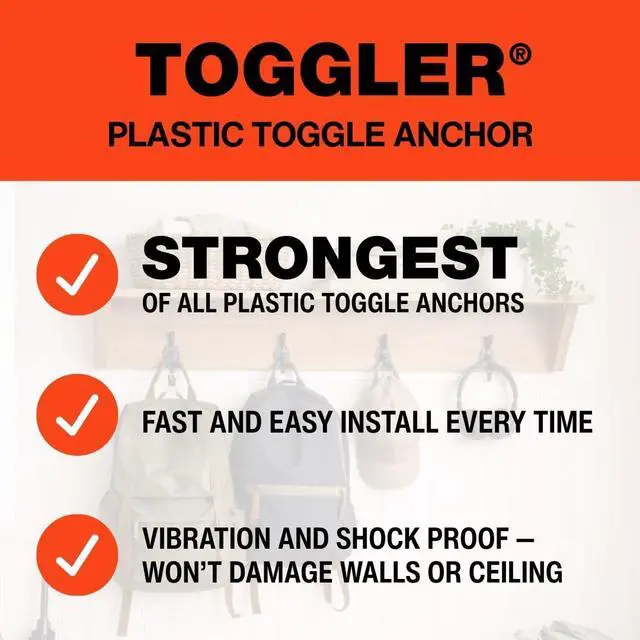 Alt view image 4 of 7 - Toggle TA Hollow Door Anchors with Screws, 5 Pack | Polypropylene hollow door anchors with screws for #8 to #12 fasteners