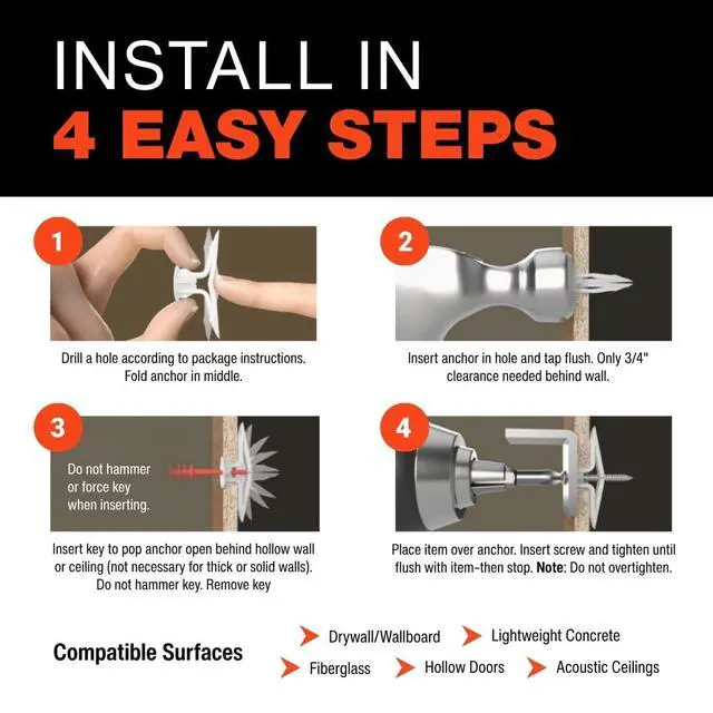 Alt view image 6 of 7 - Toggle TA Hollow Door Anchors with Screws, 5 Pack | Polypropylene hollow door anchors with screws for #8 to #12 fasteners