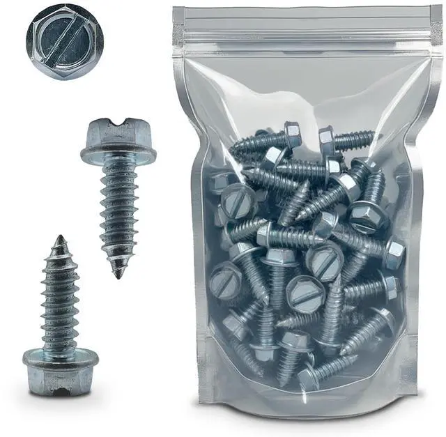 Main image of License Plate Screws - #14 x 3/4" Inch - Slotted Hex Head for Vehicles (100 Pack)