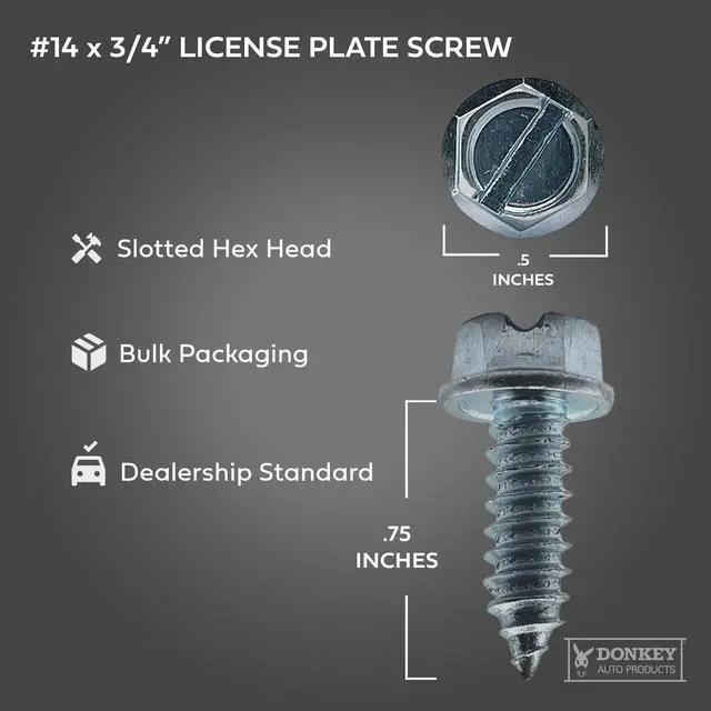 Alt view image 2 of 7 - License Plate Screws - #14 x 3/4" Inch - Slotted Hex Head for Vehicles (100 Pack)