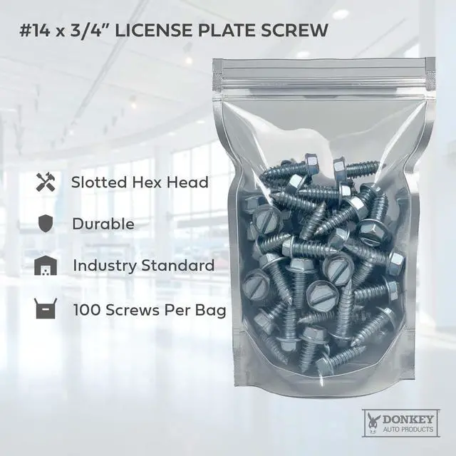 Alt view image 5 of 7 - License Plate Screws - #14 x 3/4" Inch - Slotted Hex Head for Vehicles (100 Pack)