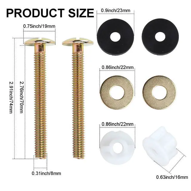 Alt view image 3 of 7 - 2 PCS Toilet Seat Screws Replacement Kit Universal Toilet Screw Set | Toilet Seat Fastener with Plastic Nut and Metal and Rubber Washers, Toilet Seat Bolt for Top Mount Toilet Seat Hinge