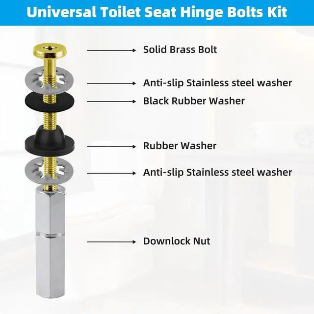 Alt view image 2 of 7 - 2 PCS Universal Toilet Seat Bolts Kit, Brass Bolts with Metal Nuts | Heavy Duty Solid Brass Toilet Bolts with Stainless Steel Downlock Nuts, Easy to Install - Bathroom Toilet Repair Screw