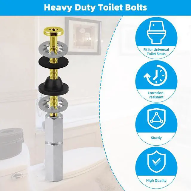 Alt view image 4 of 7 - 2 PCS Universal Toilet Seat Bolts Kit, Brass Bolts with Metal Nuts | Heavy Duty Solid Brass Toilet Bolts with Stainless Steel Downlock Nuts, Easy to Install - Bathroom Toilet Repair Screw