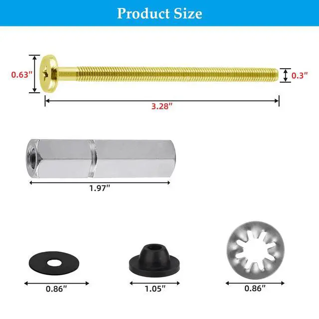 Alt view image 5 of 7 - 2 PCS Universal Toilet Seat Bolts Kit, Brass Bolts with Metal Nuts | Heavy Duty Solid Brass Toilet Bolts with Stainless Steel Downlock Nuts, Easy to Install - Bathroom Toilet Repair Screw