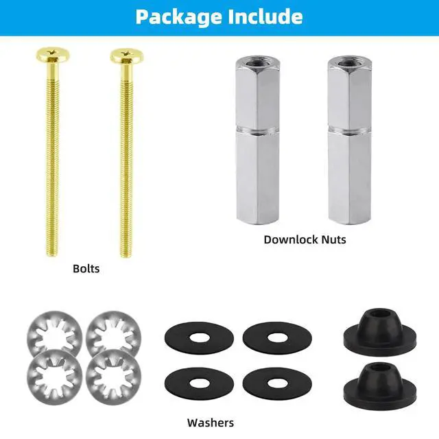 Alt view image 7 of 7 - 2 PCS Universal Toilet Seat Bolts Kit, Brass Bolts with Metal Nuts | Heavy Duty Solid Brass Toilet Bolts with Stainless Steel Downlock Nuts, Easy to Install - Bathroom Toilet Repair Screw