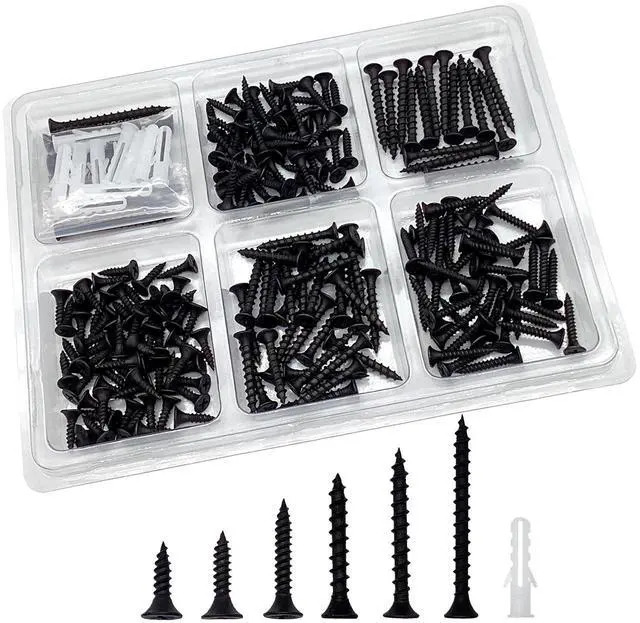 Main image of 215PCS Assorted Wood Screws, Drywall Screws, Wood Screws Assortment Kit, Screw Assortment Kit,Phillips Assorted Screws, Contain 100PCS Anchors and 6 Sizes(2'', 1-1/2'', 1-1/4'', 1'', 3/4'', 5/8'')