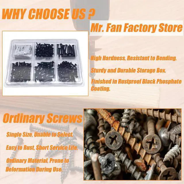 Alt view image 4 of 6 - 215PCS Assorted Wood Screws, Drywall Screws, Wood Screws Assortment Kit, Screw Assortment Kit,Phillips Assorted Screws, Contain 100PCS Anchors and 6 Sizes(2'', 1-1/2'', 1-1/4'', 1'', 3/4'', 5/8'')