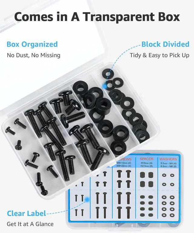 Alt view image 3 of 7 - Universal TV Mounting Hardware Screw Kit with Box - M4 M6 M8 Screws, Spacers & Washers for Most LED LCD OLED 4K TVs, Replacement Screws for TVs/Monitor Mounting, MU9041