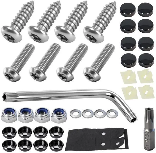 Main image of 3rd-Gen Upgraded Anti Theft License Plate Screws Kit, Rustproof Stainless Steel License Plate Bolts, M6 (1/4") Fasteners with Caps, Front & Rear Mounting Hardware for Car, Truck, Motorcycle