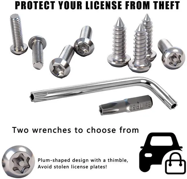 Alt view image 4 of 7 - 3rd-Gen Upgraded Anti Theft License Plate Screws Kit, Rustproof Stainless Steel License Plate Bolts, M6 (1/4") Fasteners with Caps, Front & Rear Mounting Hardware for Car, Truck, Motorcycle