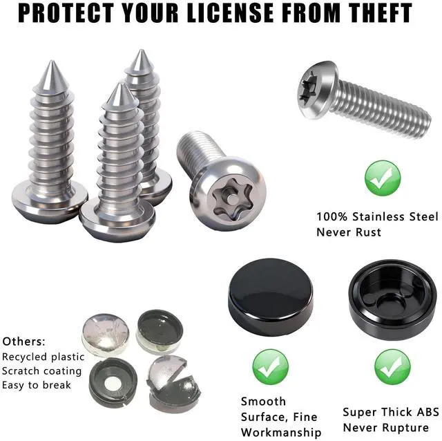 Alt view image 7 of 7 - 3rd-Gen Upgraded Anti Theft License Plate Screws Kit, Rustproof Stainless Steel License Plate Bolts, M6 (1/4") Fasteners with Caps, Front & Rear Mounting Hardware for Car, Truck, Motorcycle