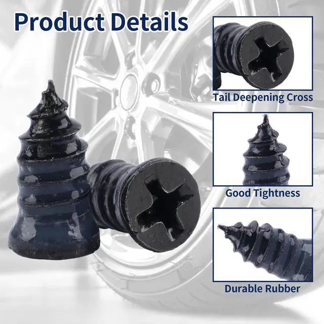 Alt view image 2 of 7 - 70 Pcs, Screw-In Tire Plugs Screw Type for Self-Service | Tire Repair Rubber Nail Kit, Flat Tire Puncture Repair Plugs, Rubber Screw Tire Plugs for Car, Motorcycle, Truck and Tractor