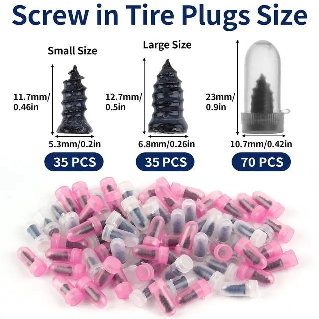 Alt view image 3 of 7 - 70 Pcs, Screw-In Tire Plugs Screw Type for Self-Service | Tire Repair Rubber Nail Kit, Flat Tire Puncture Repair Plugs, Rubber Screw Tire Plugs for Car, Motorcycle, Truck and Tractor