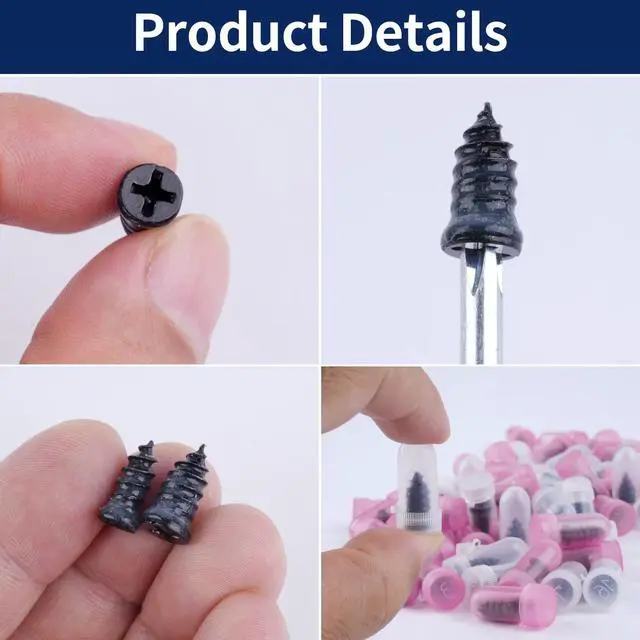 Alt view image 4 of 7 - 70 Pcs, Screw-In Tire Plugs Screw Type for Self-Service | Tire Repair Rubber Nail Kit, Flat Tire Puncture Repair Plugs, Rubber Screw Tire Plugs for Car, Motorcycle, Truck and Tractor