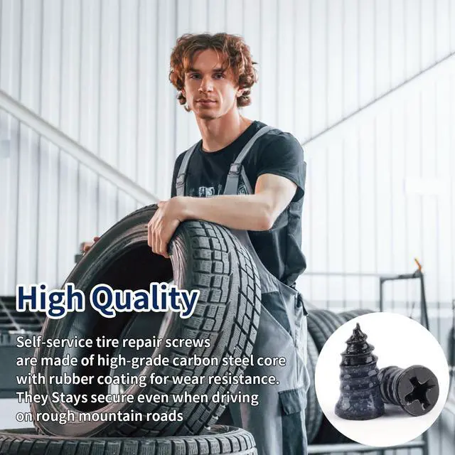Alt view image 7 of 7 - 70 Pcs, Screw-In Tire Plugs Screw Type for Self-Service | Tire Repair Rubber Nail Kit, Flat Tire Puncture Repair Plugs, Rubber Screw Tire Plugs for Car, Motorcycle, Truck and Tractor