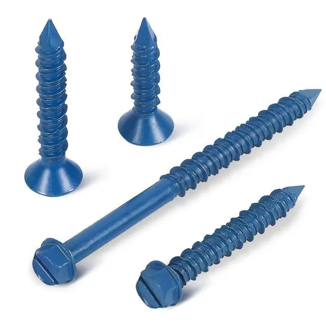 Alt view image 4 of 6 - 3/16" x 1-1/4" Concrete Screws, 100 PCS Blue Hex Washer Head Concrete Screws Anchor Kit with Drill Bit and Hex Bit Socket, for Masonry, Cement, Block, Brick or Stucco