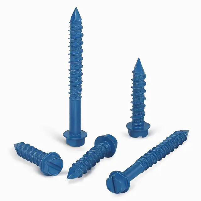Alt view image 5 of 6 - 3/16" x 1-1/4" Concrete Screws, 100 PCS Blue Hex Washer Head Concrete Screws Anchor Kit with Drill Bit and Hex Bit Socket, for Masonry, Cement, Block, Brick or Stucco