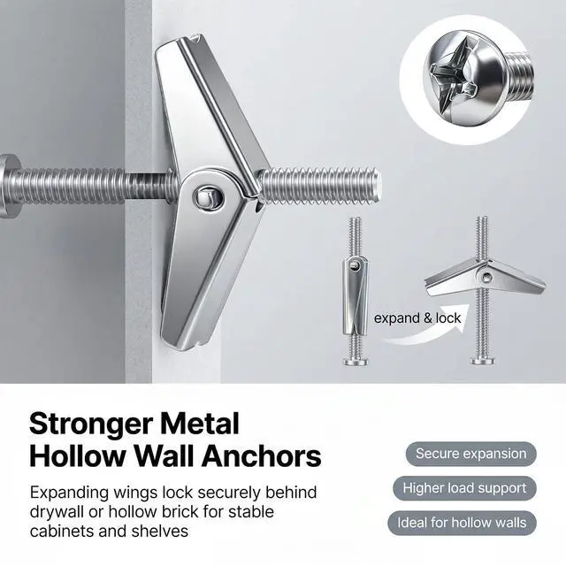 Alt view image 2 of 7 - 100Pcs Toggle Bolts 1/8" 3/16" 1/4" Heavy Duty Drywall Anchors and Screws Assortment Set Toggle Bolts and Wing Nut Kit with Nuts washers (25sets) K-136