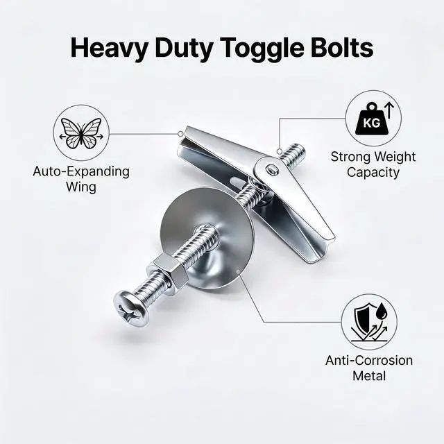 Alt view image 3 of 7 - 100Pcs Toggle Bolts 1/8" 3/16" 1/4" Heavy Duty Drywall Anchors and Screws Assortment Set Toggle Bolts and Wing Nut Kit with Nuts washers (25sets) K-136
