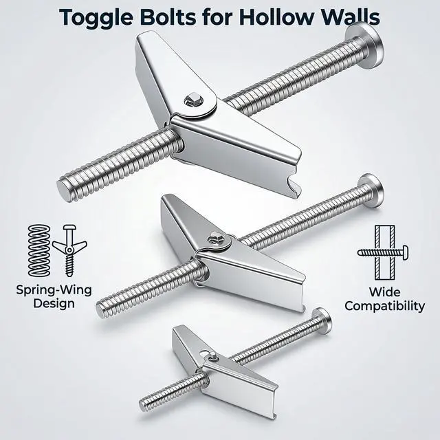 Alt view image 6 of 7 - 100Pcs Toggle Bolts 1/8" 3/16" 1/4" Heavy Duty Drywall Anchors and Screws Assortment Set Toggle Bolts and Wing Nut Kit with Nuts washers (25sets) K-136