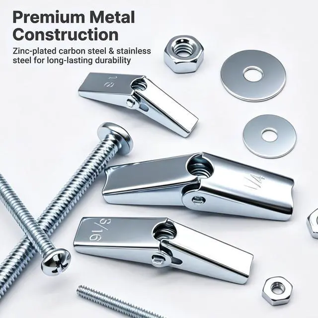Alt view image 4 of 7 - 100Pcs Toggle Bolts 1/8" 3/16" 1/4" Heavy Duty Drywall Anchors and Screws Assortment Set Toggle Bolts and Wing Nut Kit with Nuts washers (25sets) K-136