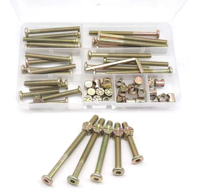 Main image of Crib Screws and Bolts Kit - 25-Piece M6-1.0x40mm/50mm/60mm/70mm/80mm Furniture Barrel Bolts Assortment for Bunk Beds and Cribs