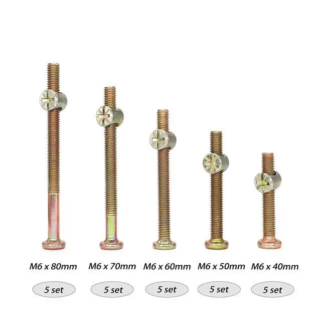 Alt view image 2 of 4 - Crib Screws and Bolts Kit - 25-Piece M6-1.0x40mm/50mm/60mm/70mm/80mm Furniture Barrel Bolts Assortment for Bunk Beds and Cribs