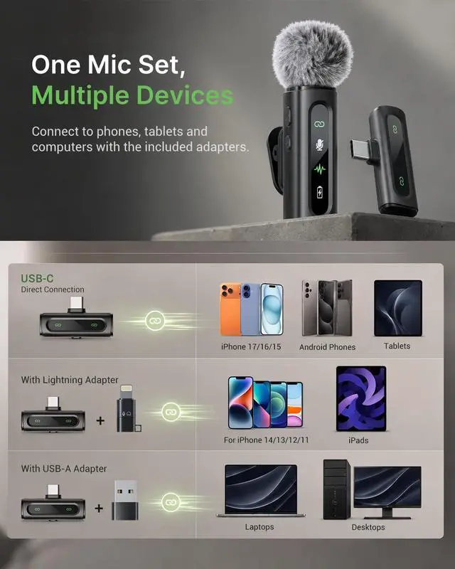 Alt view image 5 of 7 - USB C Lavalier Microphone Wireless Mini Mic for Type-C Android Phone/Tablet/PC Video Recording Clip-on Mics with Rotatable Clip&Denoise Recording, Ideal for Vlog Tiktok Youtube Podcast Content Creator