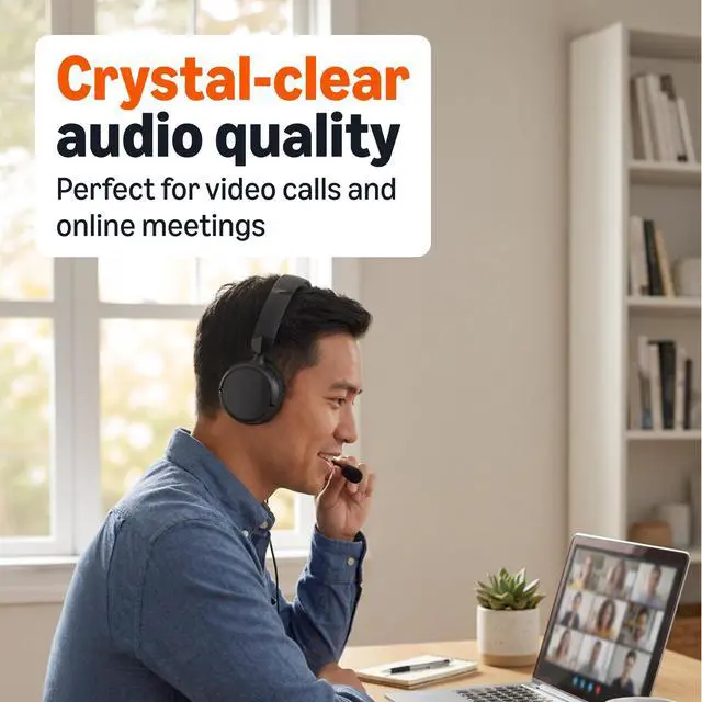 Alt view image 3 of 6 - On Ear Wired Computer Headset with Adjustable Microphone, 3.5mm Port or in-Line Control with USB-A Port, Foldable, Clear Sound, Small/Medium Size, Black