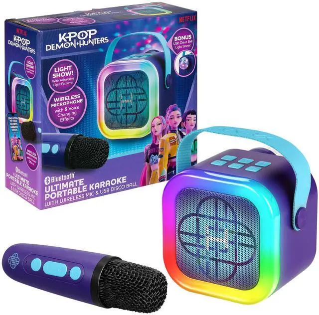 Main image of Kpop Demon Hunters Bluetooth Karaoke Machine for Kids, Wireless Microphone | Light Show and USB Disco Ball