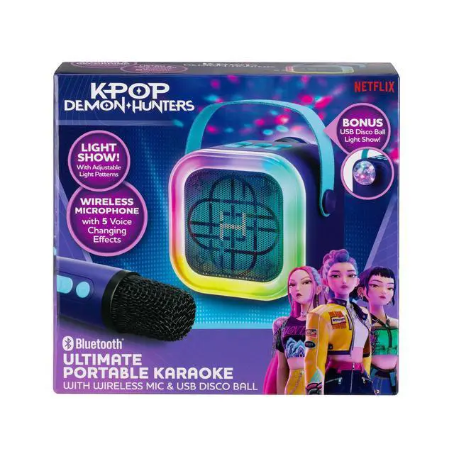 Alt view image 6 of 6 - Kpop Demon Hunters Bluetooth Karaoke Machine for Kids, Wireless Microphone | Light Show and USB Disco Ball