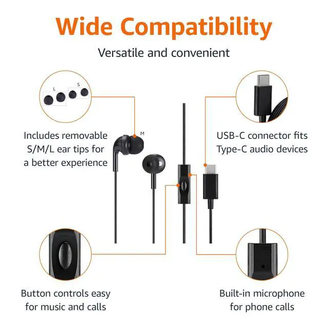 Alt view image 2 of 7 - Wired Earbuds with Microphone, in Ear Headphones, USB-C, 2 Pack