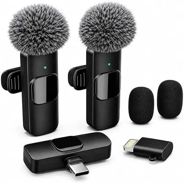 Main image of Wireless Lavalier Microphone for iPhone Android, 2Pcs Mini Mic, Plug & Play | Noise Cancelling, 64dB Adaptive, 0.35oz Featherweight, 65ft Range, 6H Battery, for Content Creators Vlogging, YouTube,