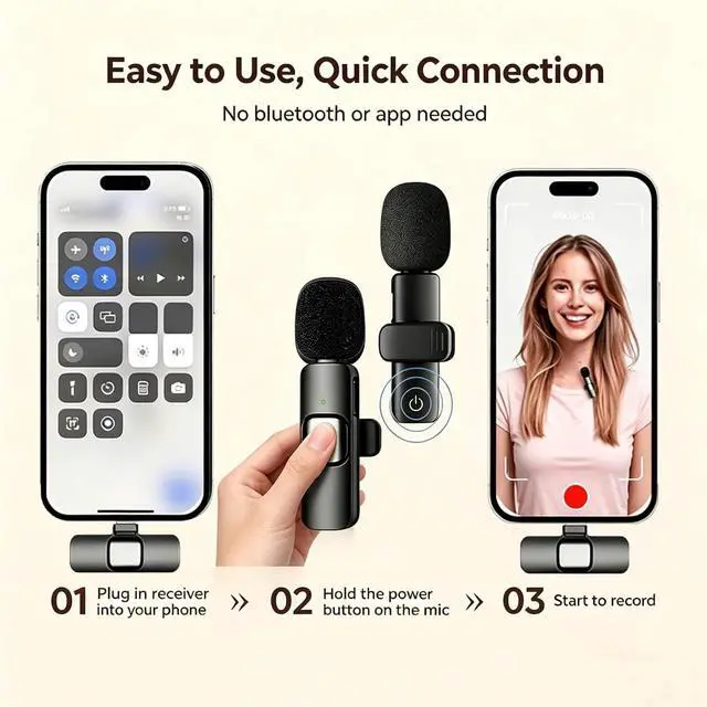 Alt view image 2 of 7 - Wireless Lavalier Microphone for iPhone Android, 2Pcs Mini Mic, Plug & Play | Noise Cancelling, 64dB Adaptive, 0.35oz Featherweight, 65ft Range, 6H Battery, for Content Creators Vlogging, YouTube,