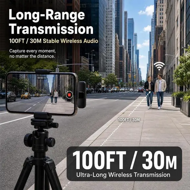 Alt view image 5 of 7 - Wireless Lavalier Microphone for iPhone Android, 2Pcs Mini Mic, Plug & Play | Noise Cancelling, 64dB Adaptive, 0.35oz Featherweight, 65ft Range, 6H Battery, for Content Creators Vlogging, YouTube,