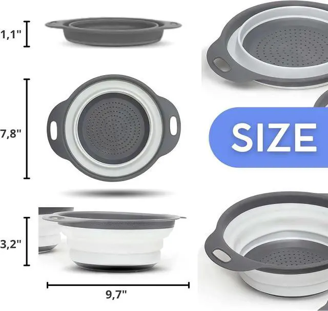 Alt view image 2 of 7 - White Round Silicone Collapsible Colander Silicone Round Kitchen Strainers with Plastic Handles Small Foldable Kitchen Strainer Perfect for Draining Pasta Vegetable and Fruit