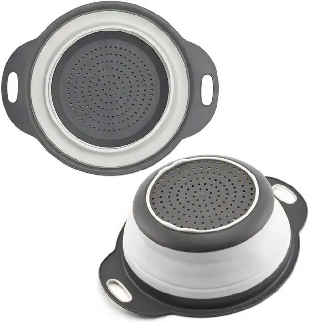 Main image of White Round Silicone Collapsible Colander Silicone Round Kitchen Strainers with Plastic Handles Small Foldable Kitchen Strainer Perfect for Draining Pasta Vegetable and Fruit
