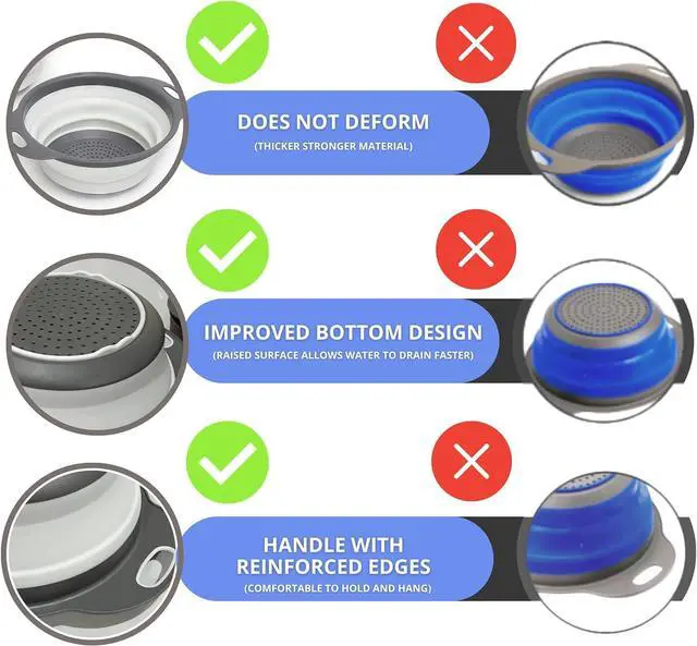 Alt view image 3 of 7 - White Round Silicone Collapsible Colander Silicone Round Kitchen Strainers with Plastic Handles Small Foldable Kitchen Strainer Perfect for Draining Pasta Vegetable and Fruit